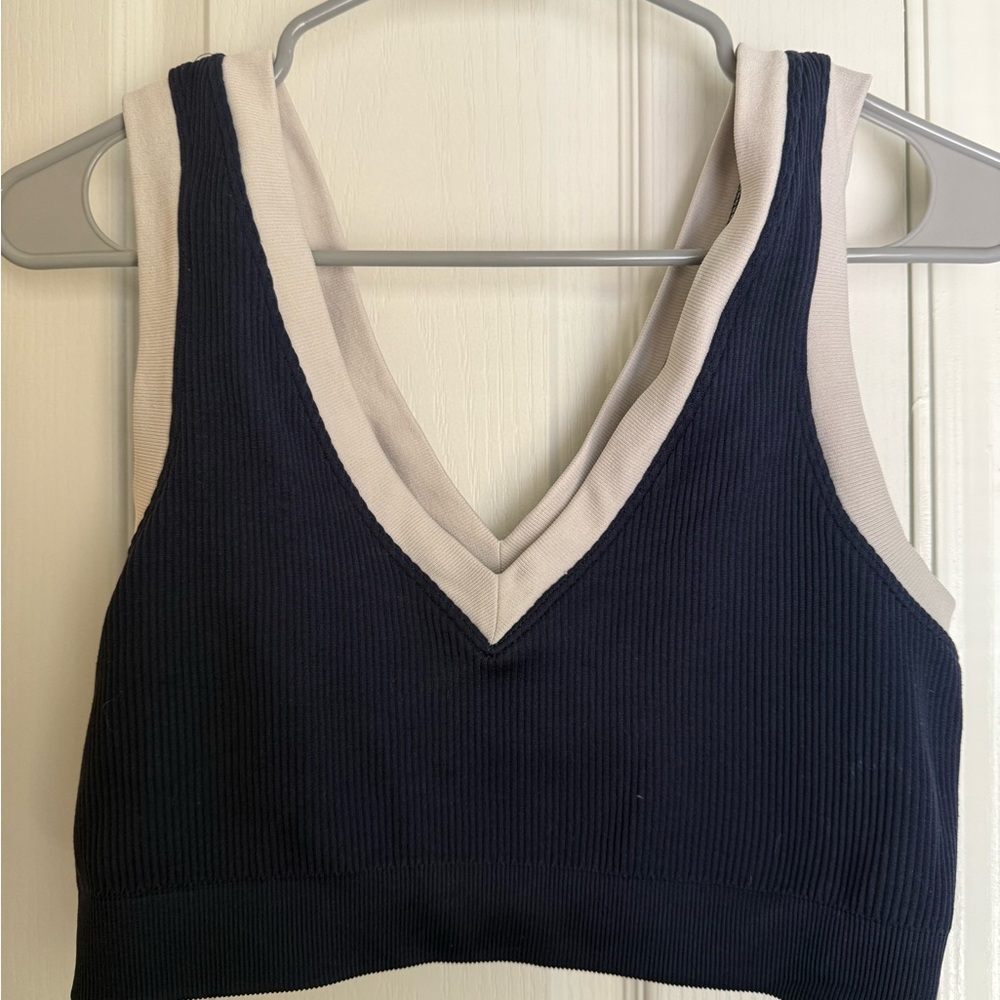 Aerie Navy and Cream V-Neck Bralette